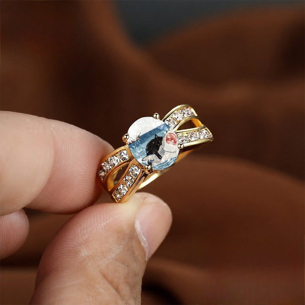 Black Cat Oval Statement Ring