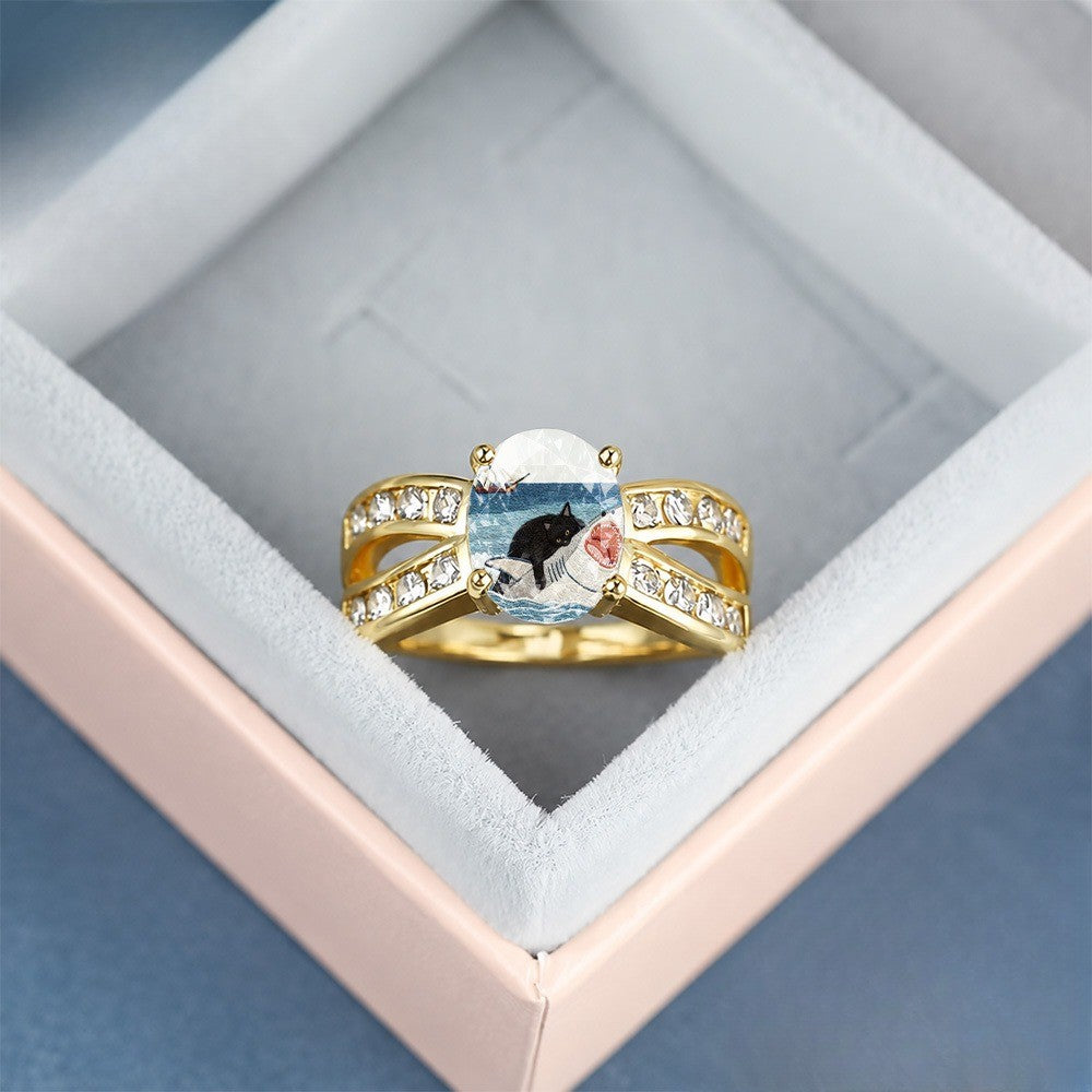 Black Cat Oval Statement Ring