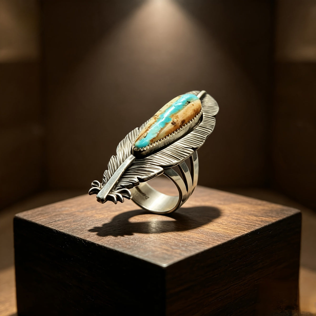 Carved Feather Turquoise Ring