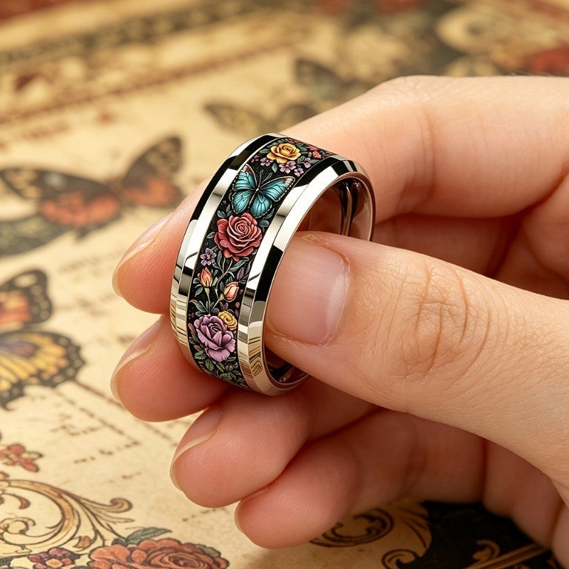 Blue Butterfly & Rose Ring