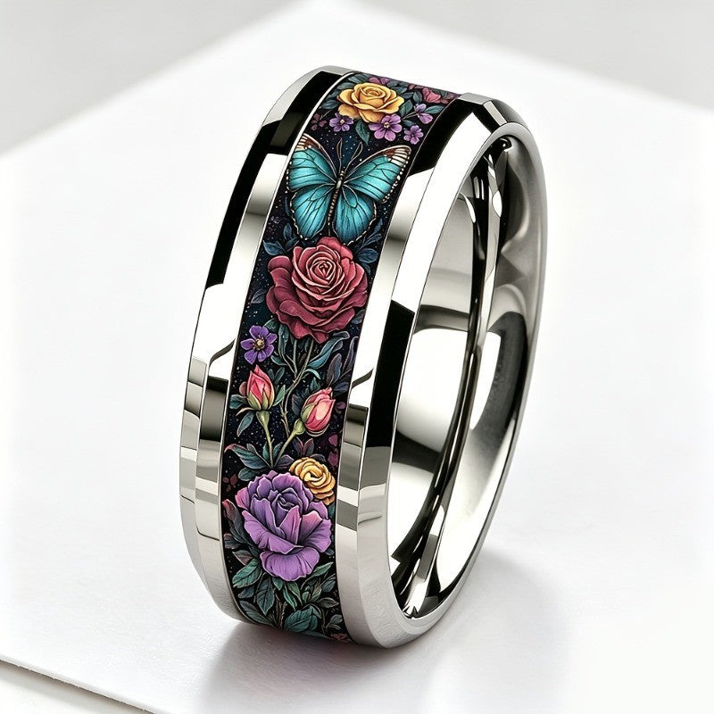 Blue Butterfly & Rose Ring