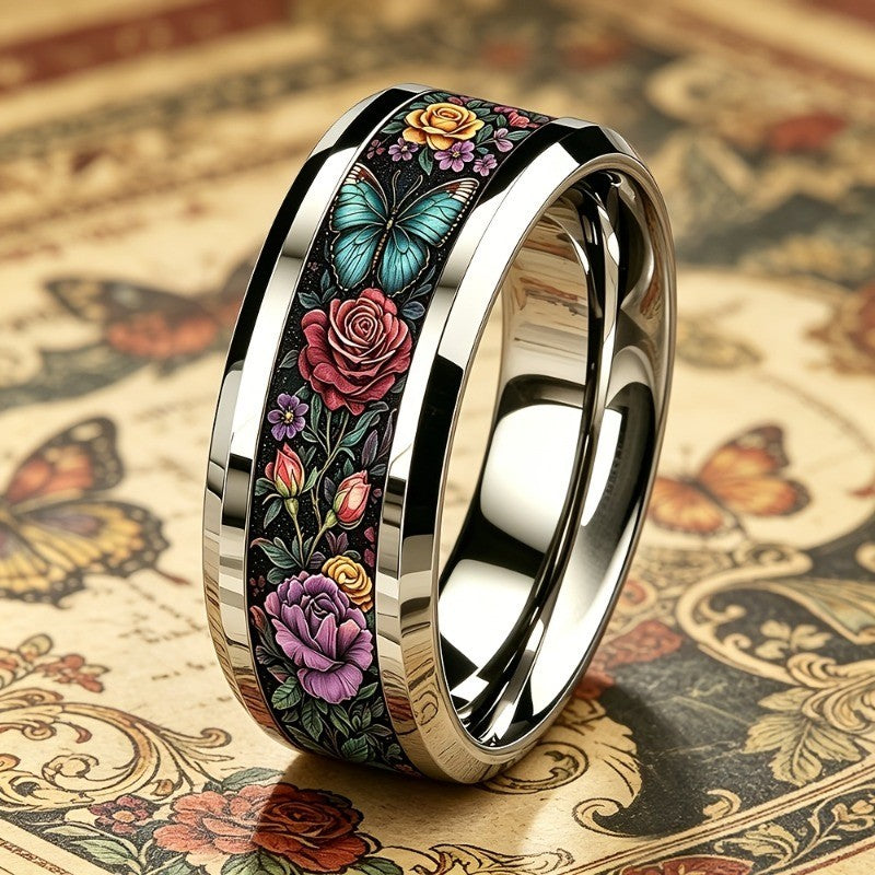 Blue Butterfly & Rose Ring