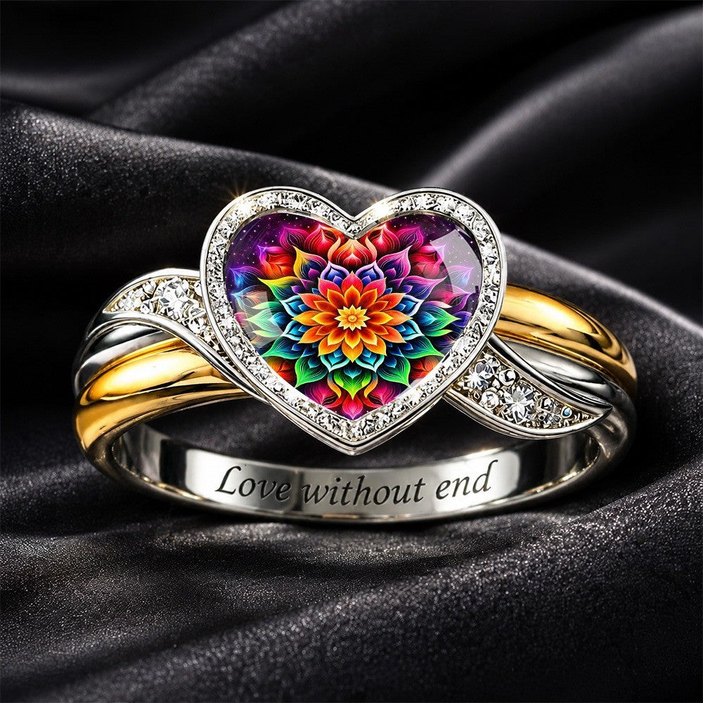 Colorful Mandala Heart Ring