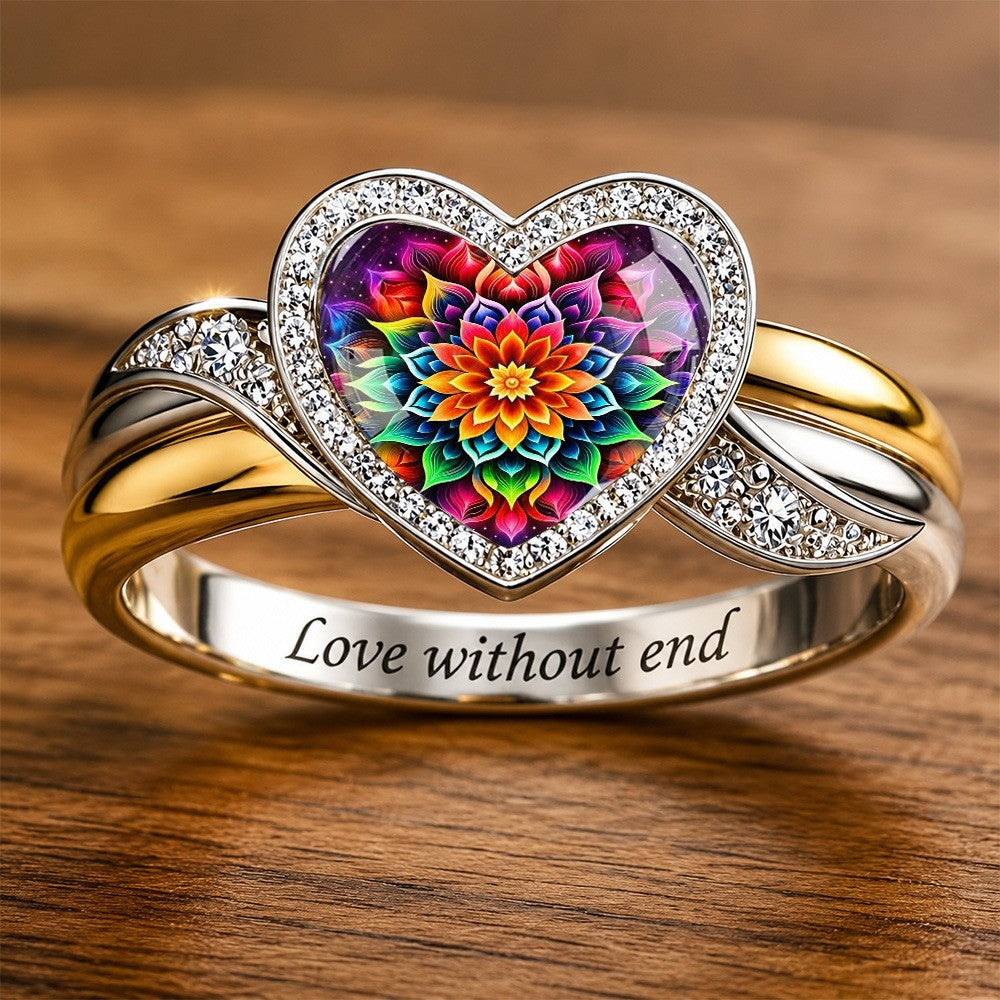 Colorful Mandala Heart Ring