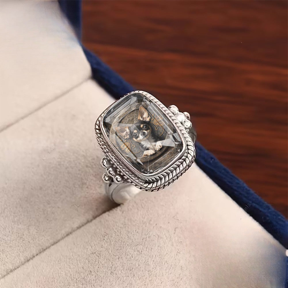 Chihuahua Glass Square Ring