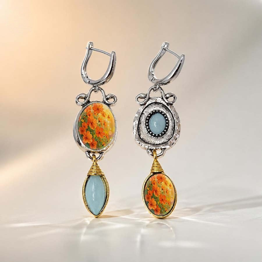 Asymmetrical Floral & Seafoam Drop Earrings