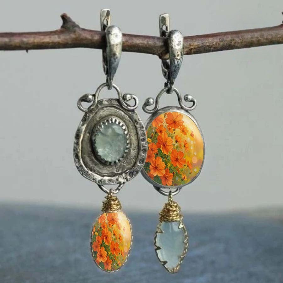 Asymmetrical Floral & Seafoam Drop Earrings