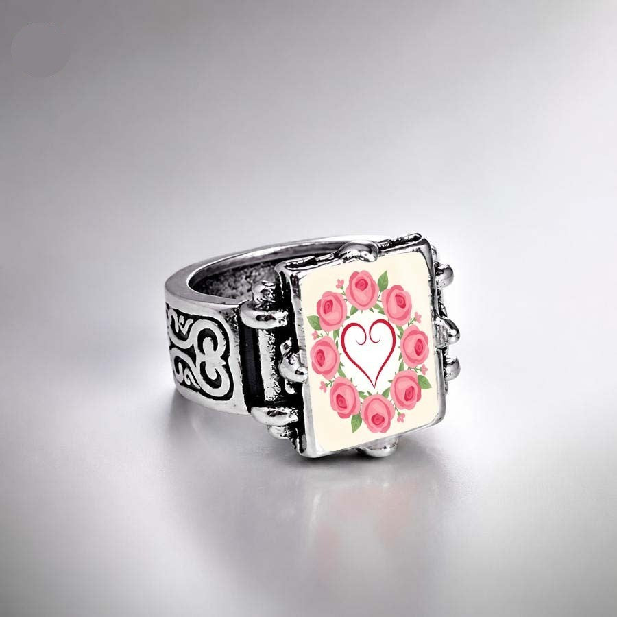 Pink Rose Heart Wreath Square Ring
