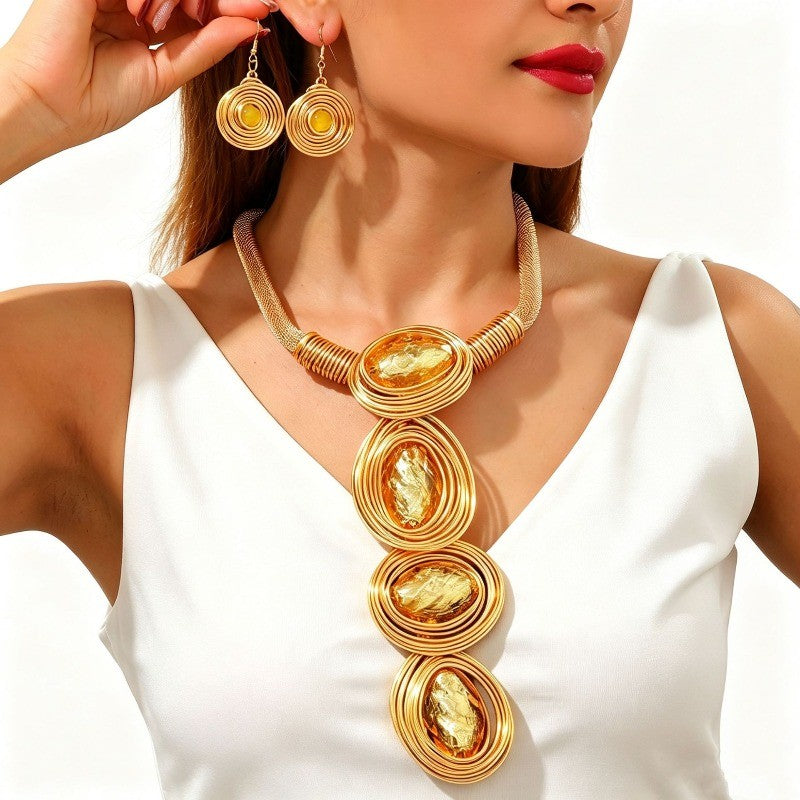 Coiled Resin Oval Necklace & Earring Set