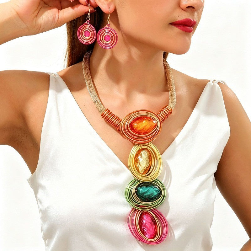 Coiled Resin Oval Necklace & Earring Set