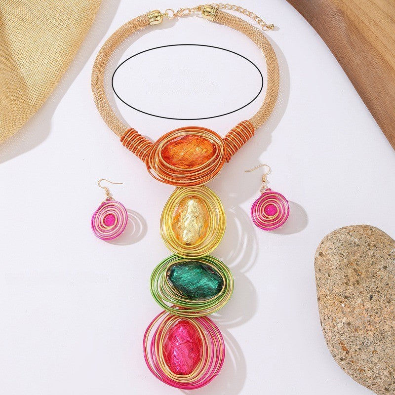 Coiled Resin Oval Necklace & Earring Set