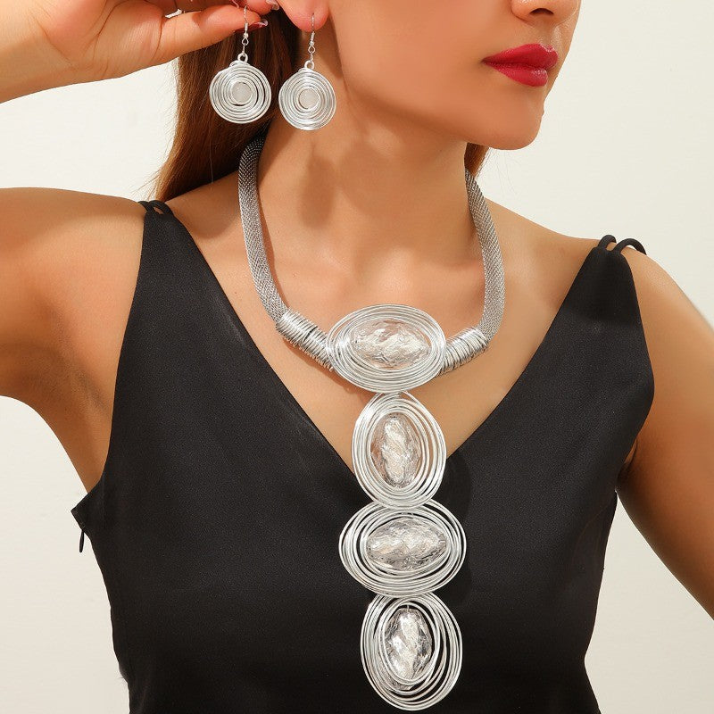 Coiled Resin Oval Necklace & Earring Set