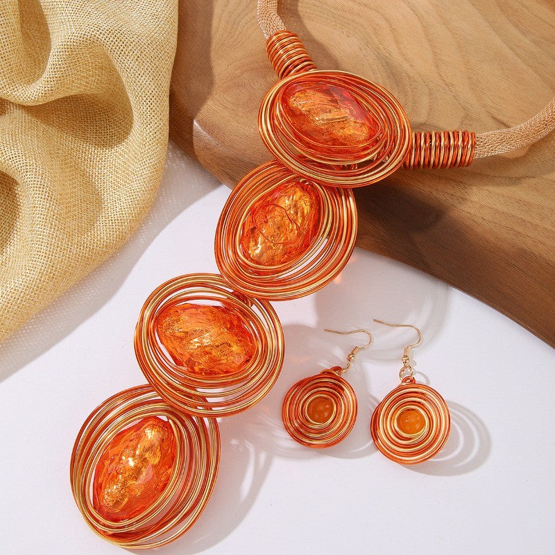 Coiled Resin Oval Necklace & Earring Set