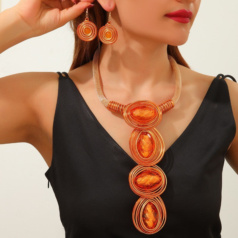 Coiled Resin Oval Necklace & Earring Set