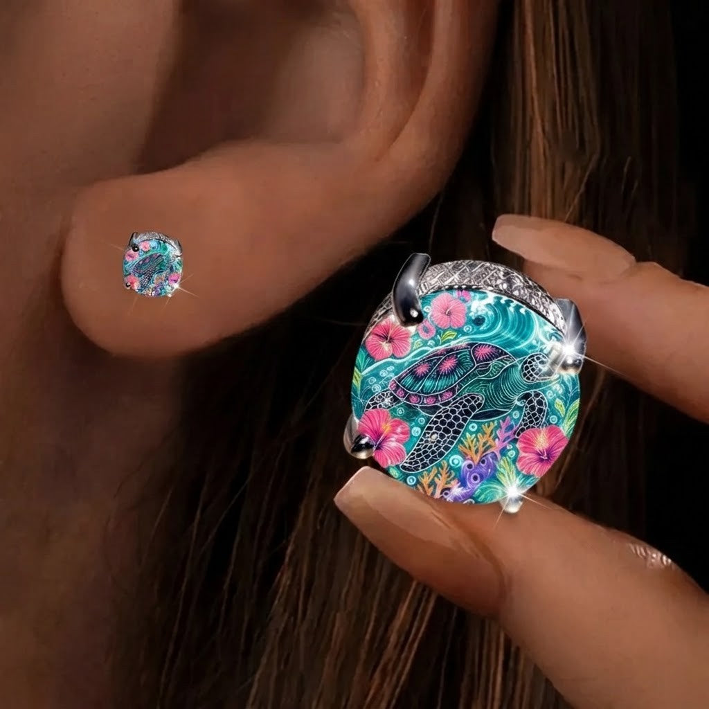 Colorful Sea Turtle Stud Earrings