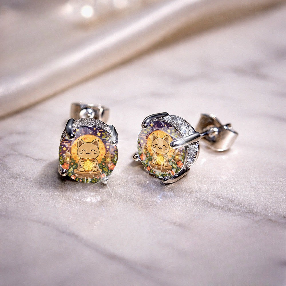 Lantern Cat Glass Stud Earrings