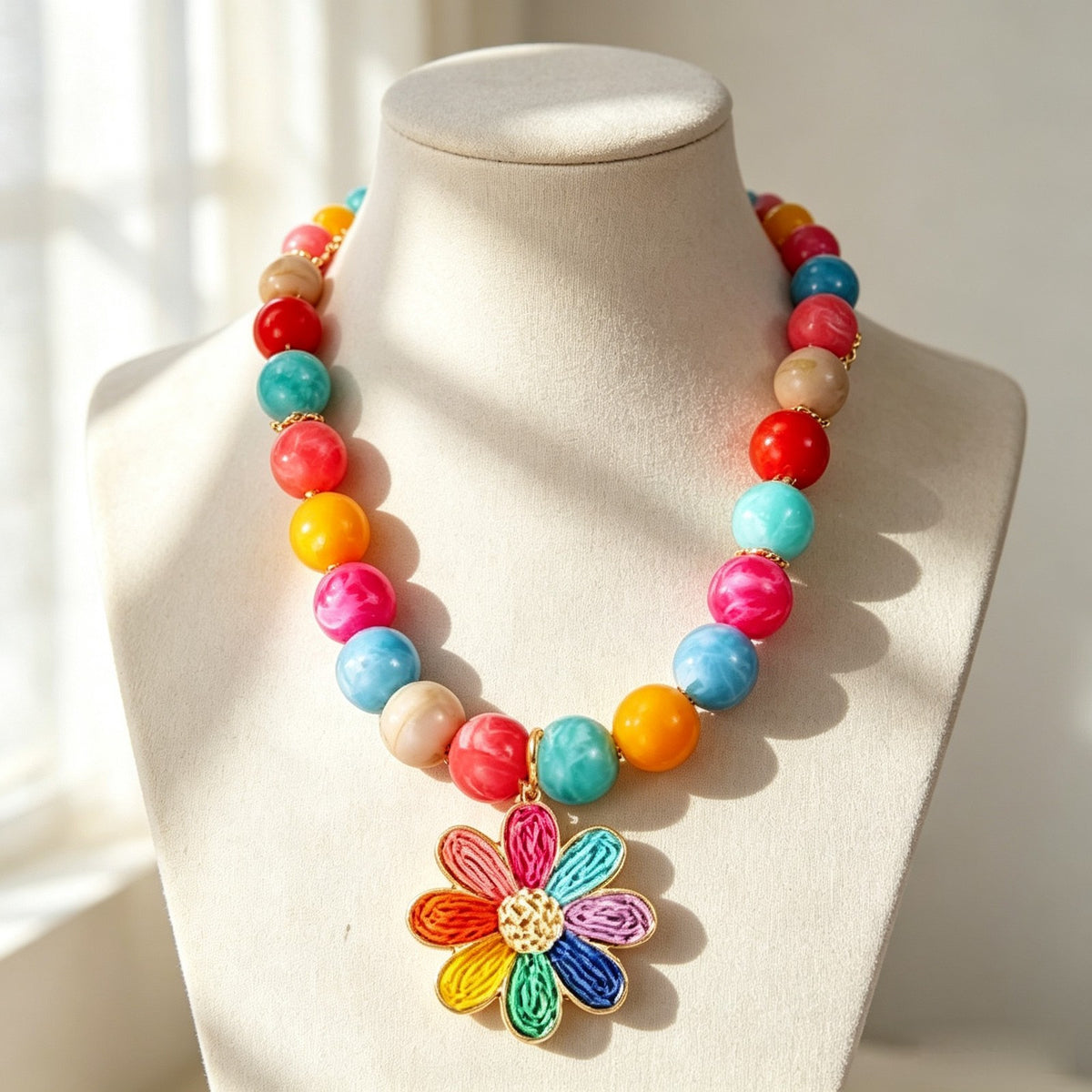 Rainbow Flower Pendant Necklace