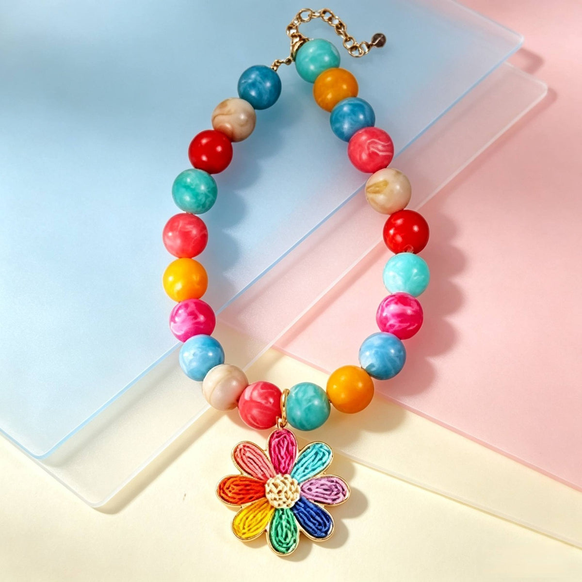 Rainbow Flower Pendant Necklace