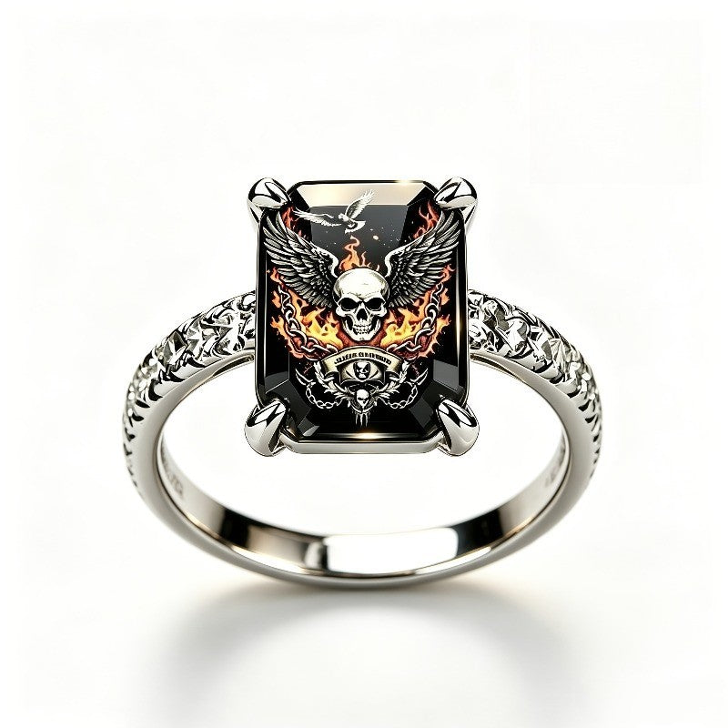 Winged Skull Square Ring