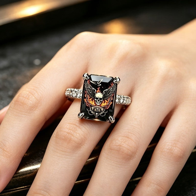 Winged Skull Square Ring