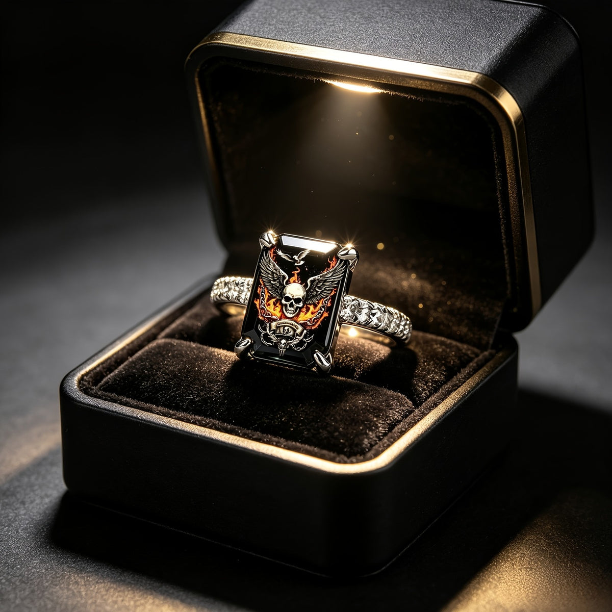 Winged Skull Square Ring