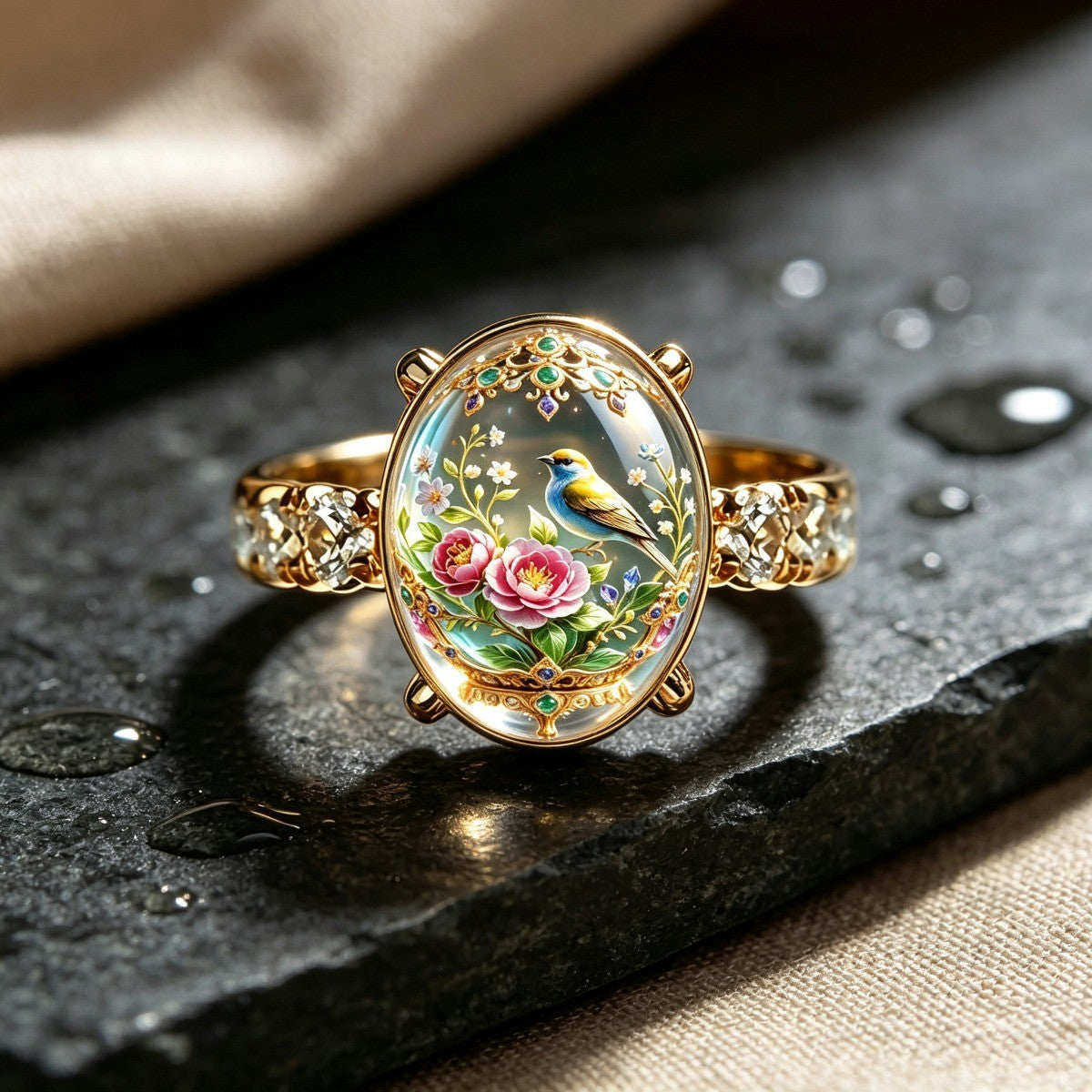 Floral Bird Dome Ring