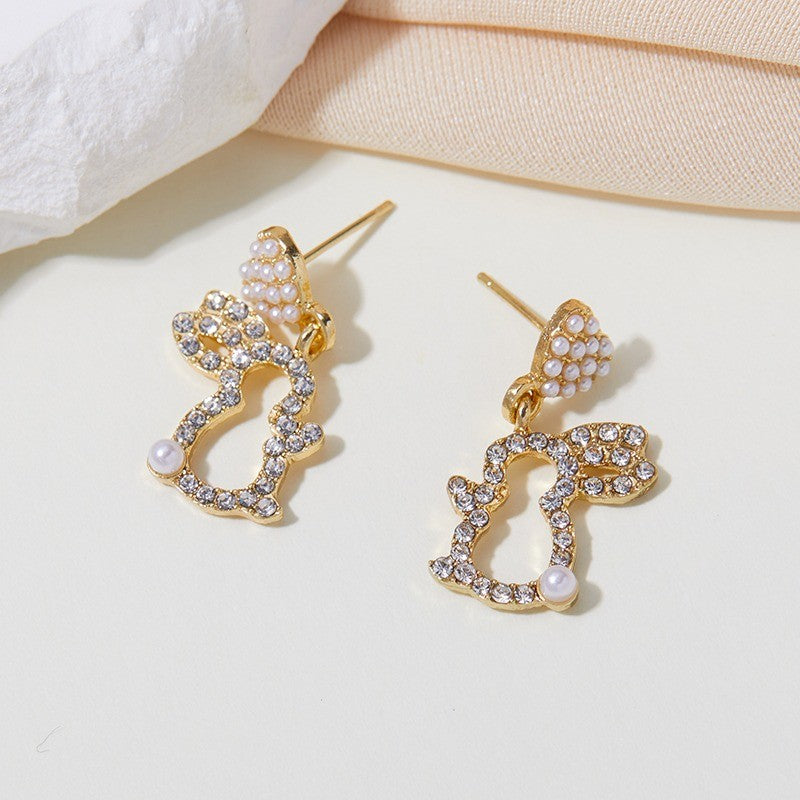 Pave Bunny Pearl Drop Earrings