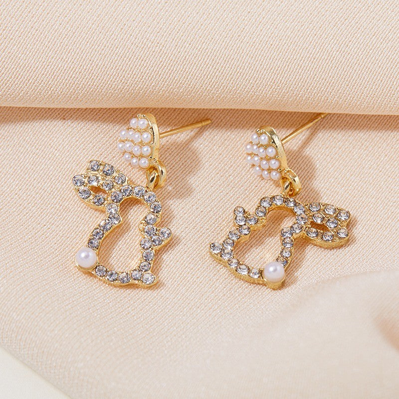 Pave Bunny Pearl Drop Earrings