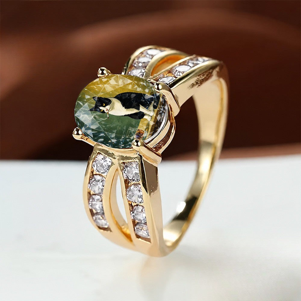 Cat Crystal Statement Ring