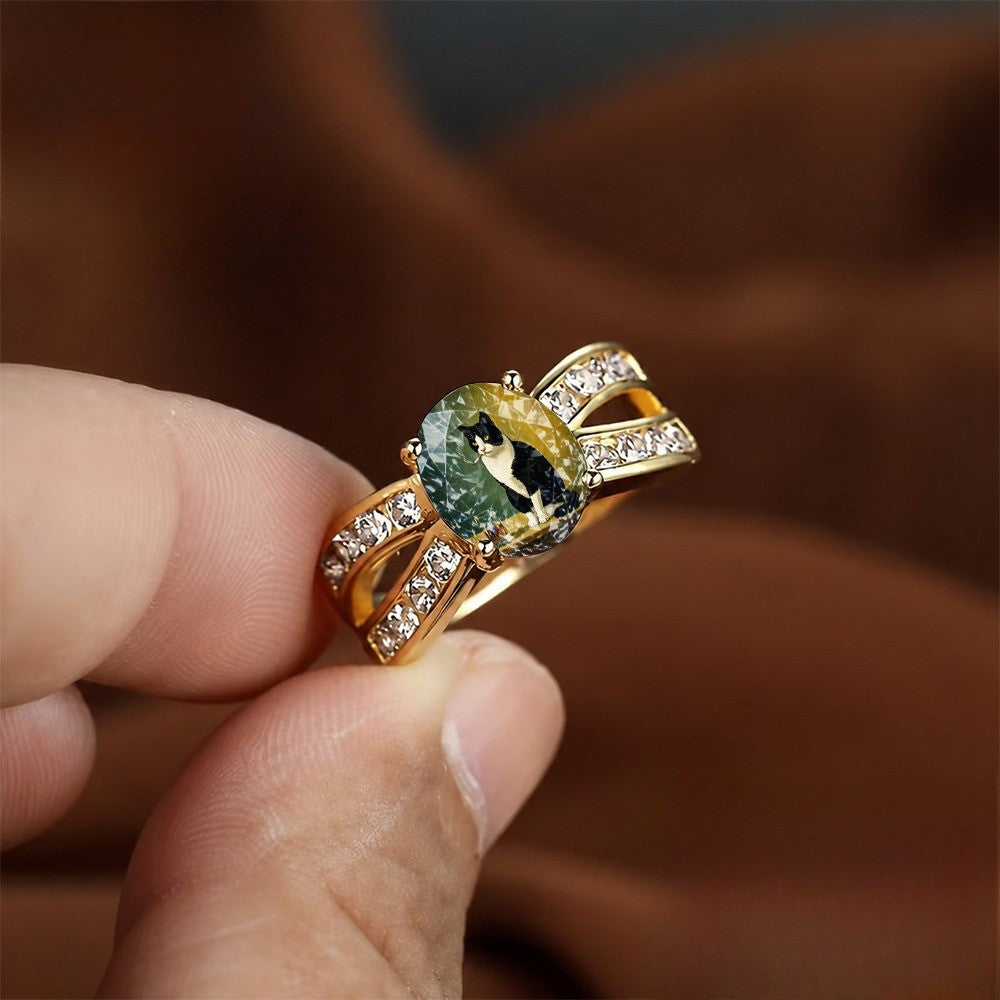 Cat Crystal Statement Ring