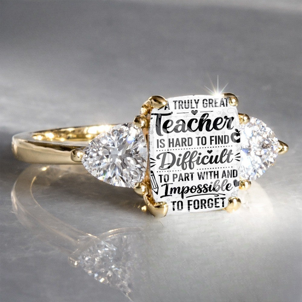 Teacher Quote Three-Stone Ring