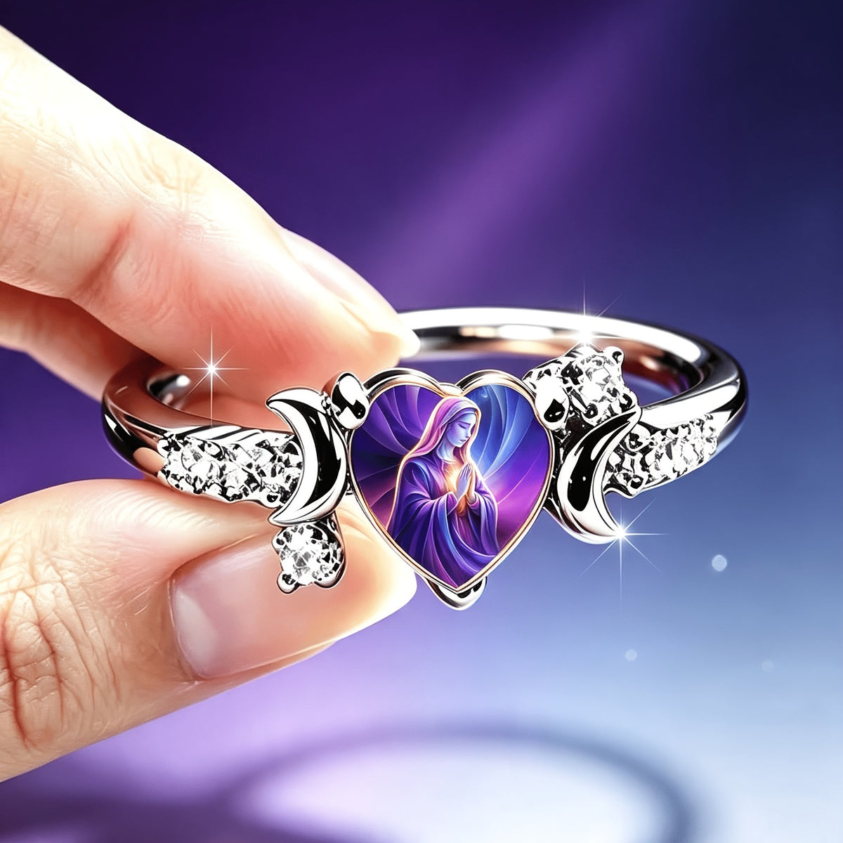 Praying Virgin Mary Heart Ring