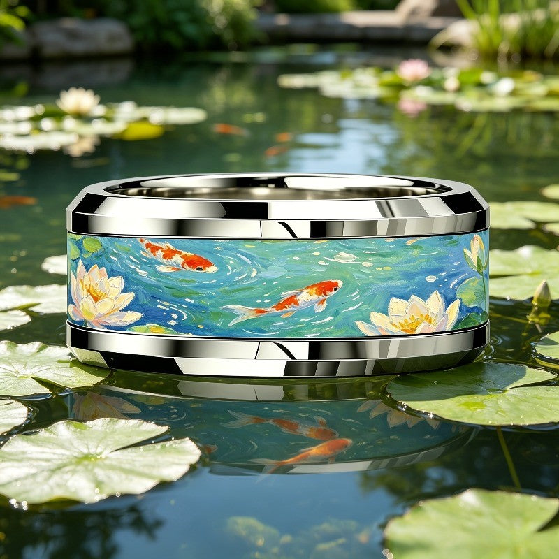 Koi Pond Oil Painting Ring