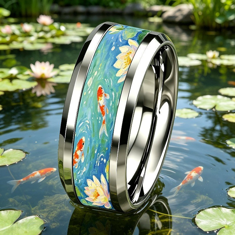 Koi Pond Oil Painting Ring
