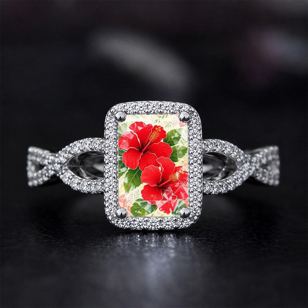 Red Hibiscus Square Ring