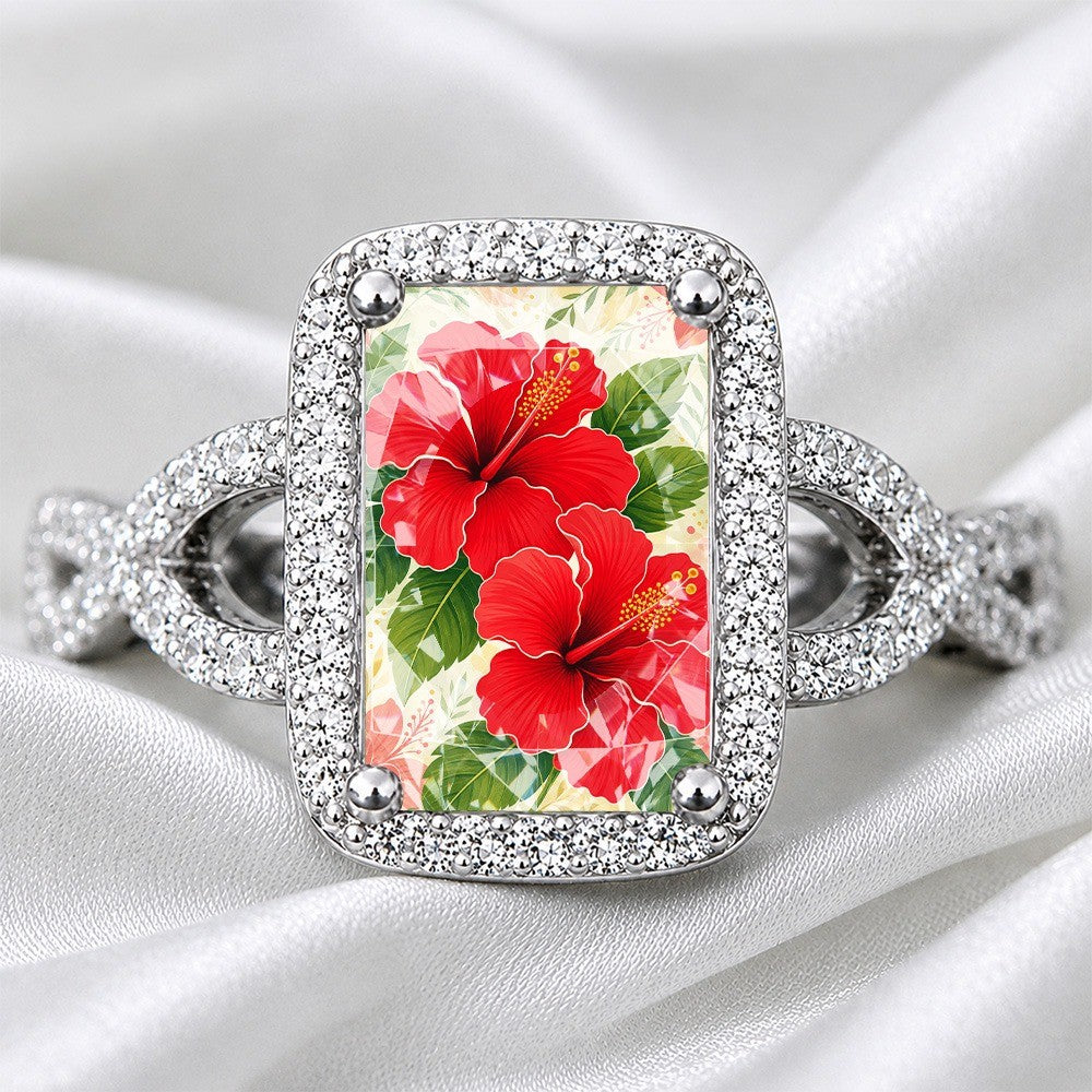Red Hibiscus Square Ring