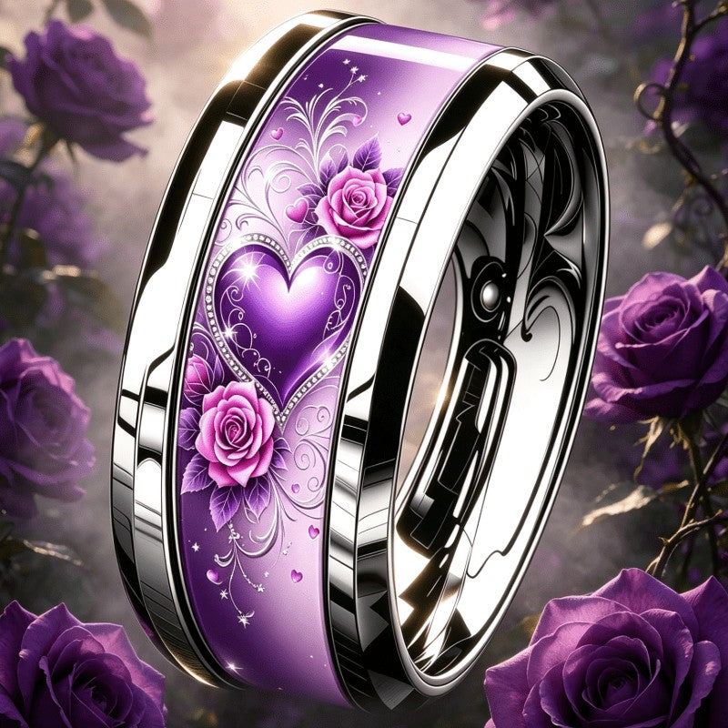Purple Heart & Rose Band Ring