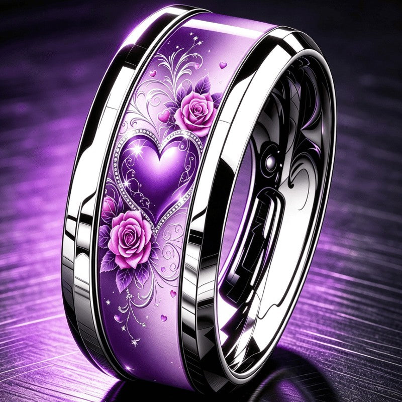 Purple Heart & Rose Band Ring