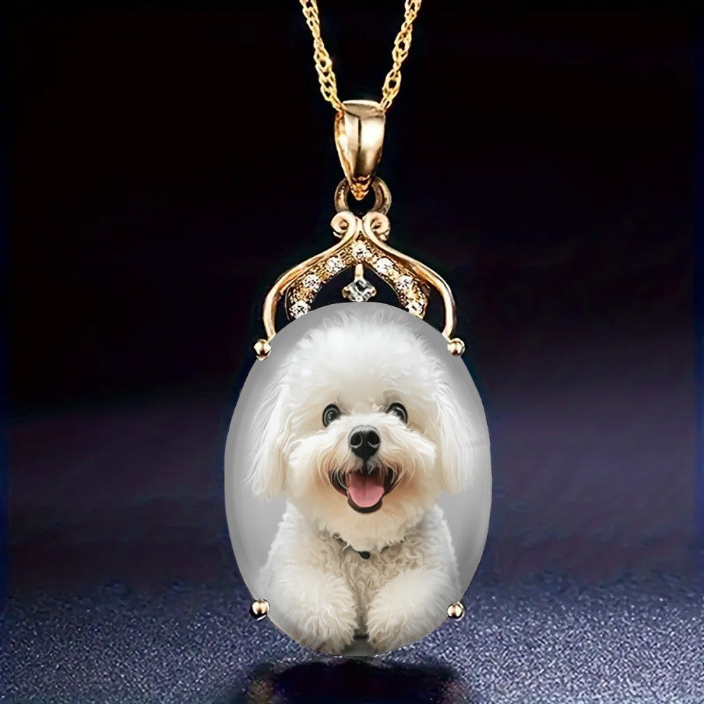 Smiling Dog Portrait Pendant Necklace