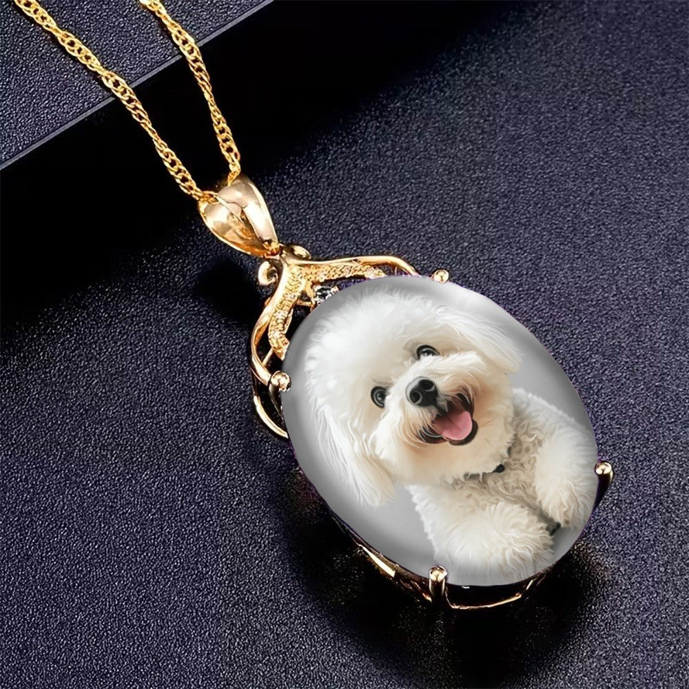 Smiling Dog Portrait Pendant Necklace