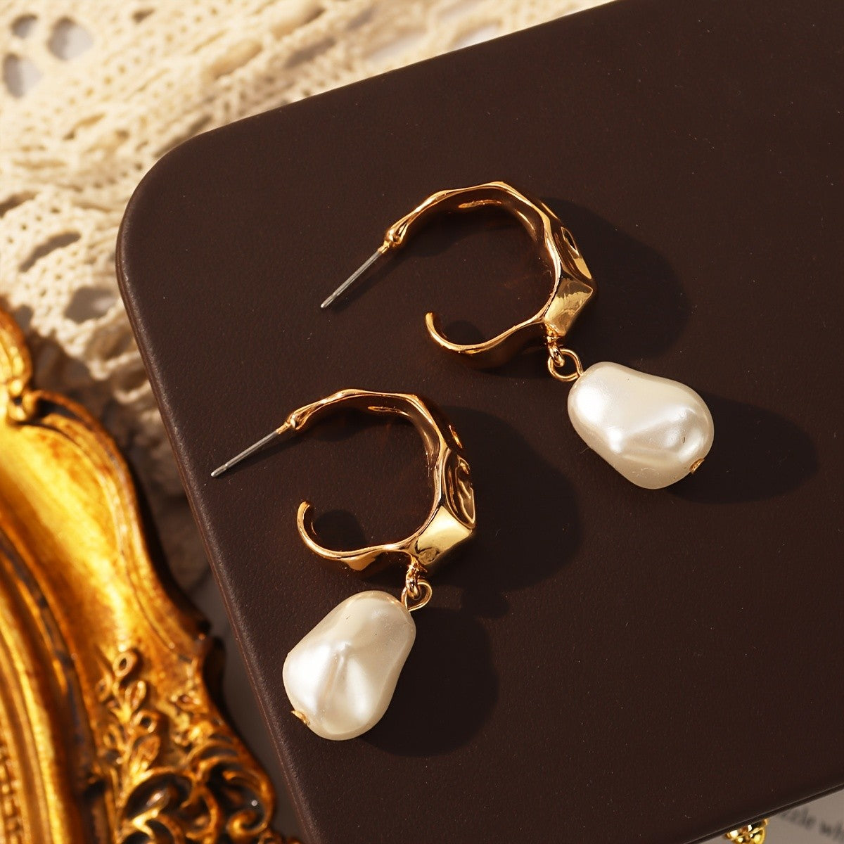 Twisted Hoop Pearl Drop Earrings