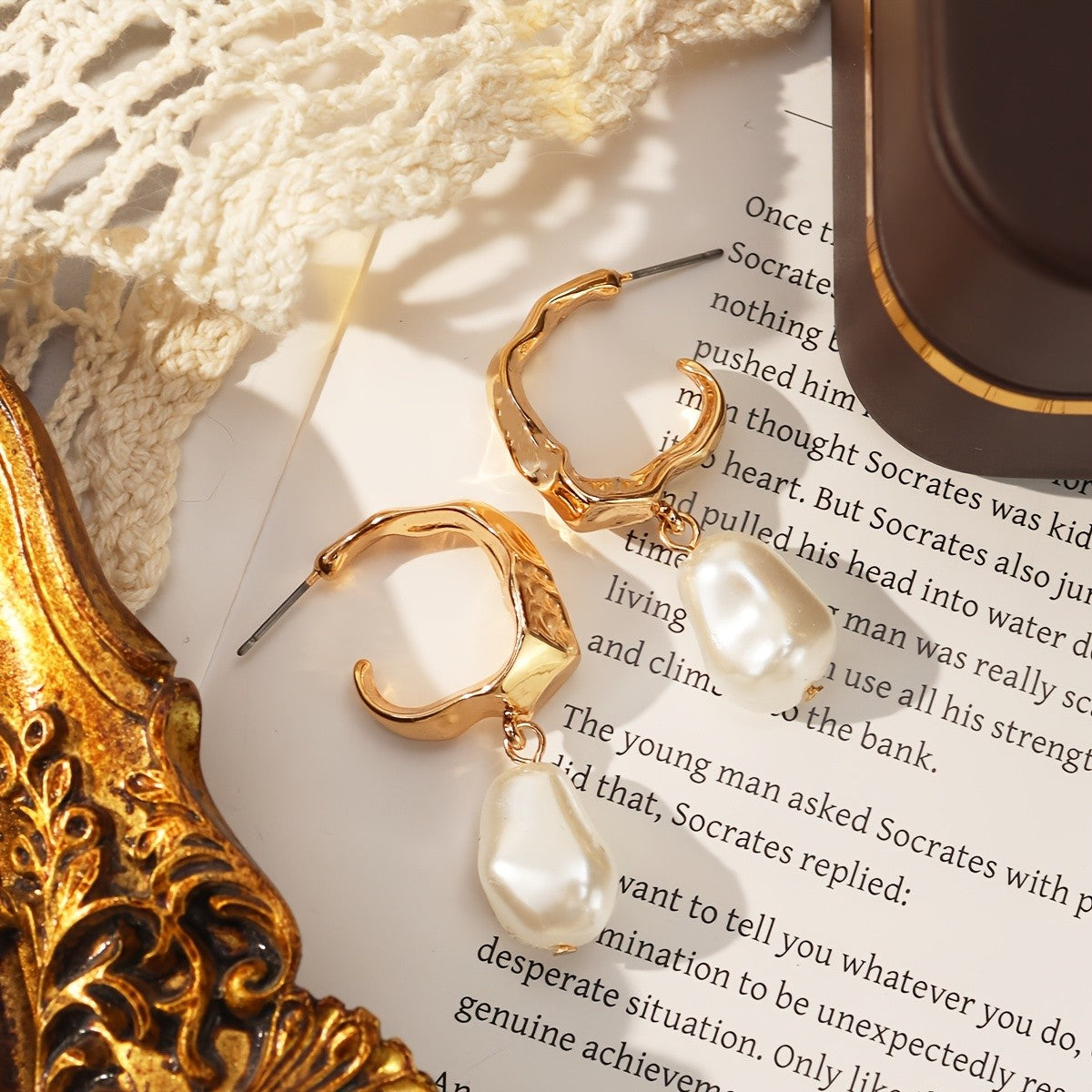 Twisted Hoop Pearl Drop Earrings