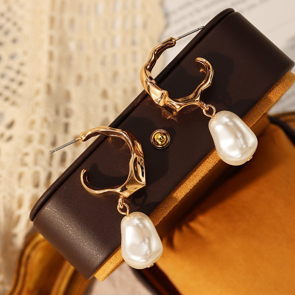 Twisted Hoop Pearl Drop Earrings