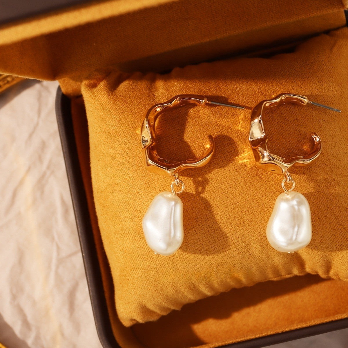 Twisted Hoop Pearl Drop Earrings