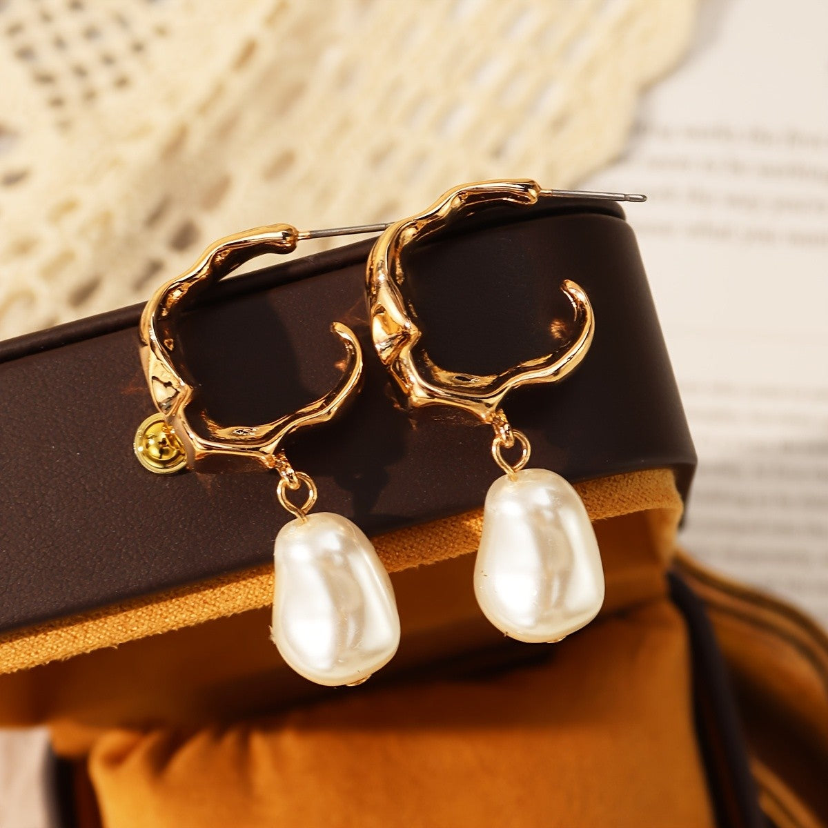 Twisted Hoop Pearl Drop Earrings