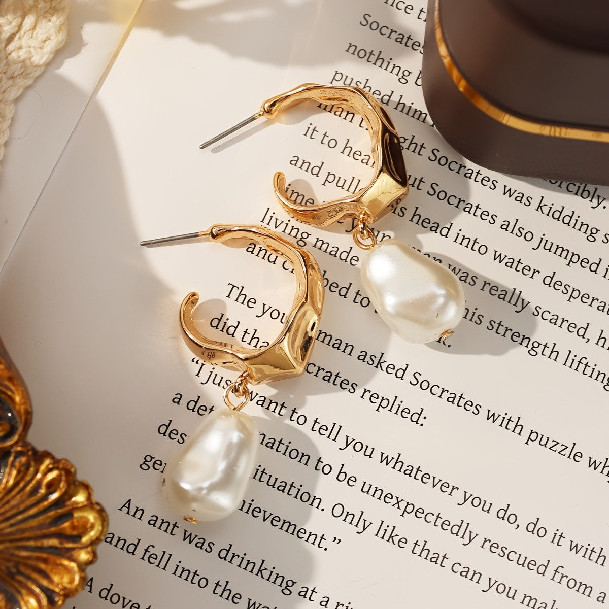 Twisted Hoop Pearl Drop Earrings