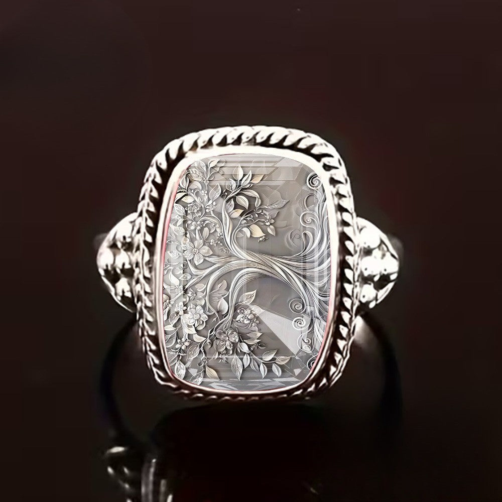 Floral Crystal Square Ring