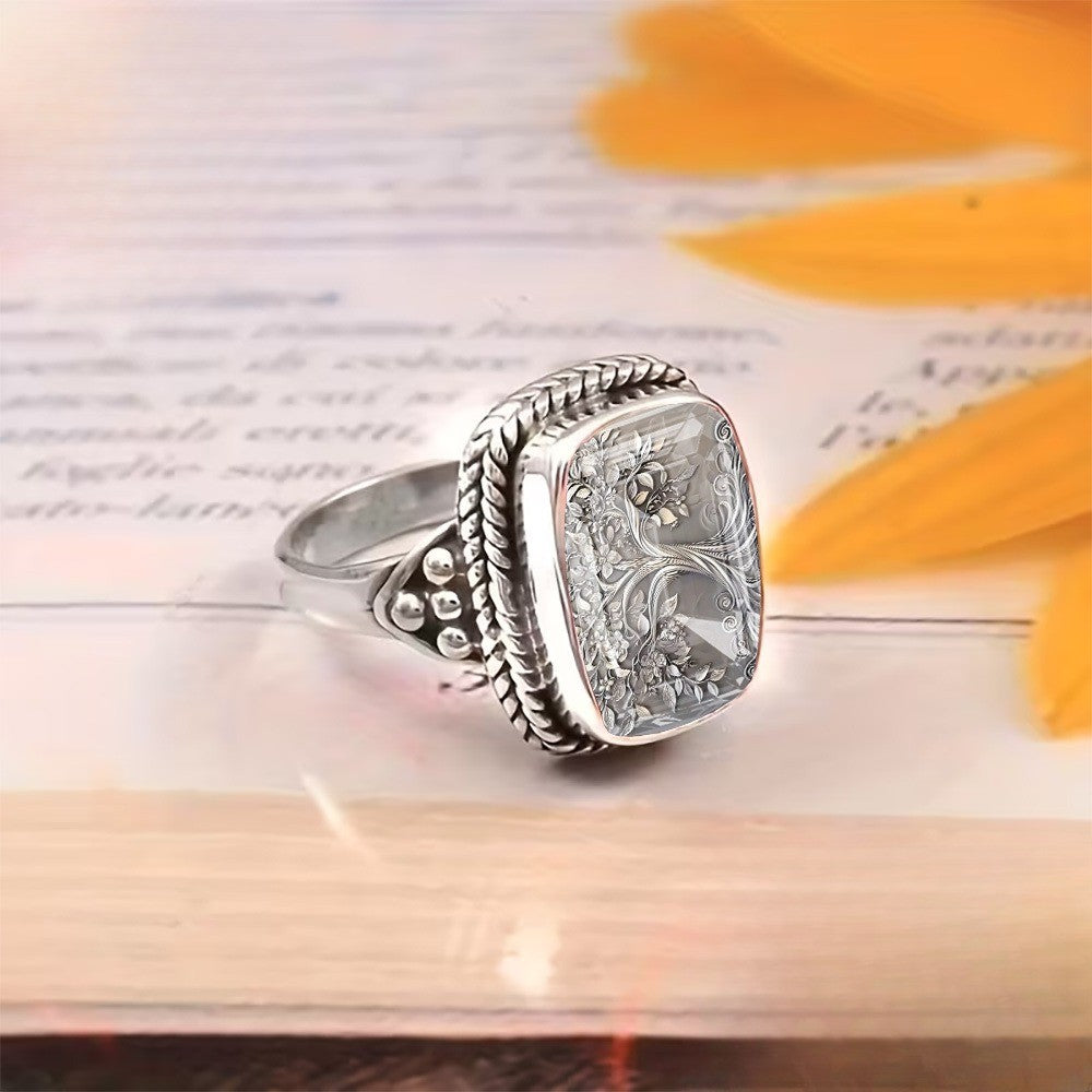 Floral Crystal Square Ring