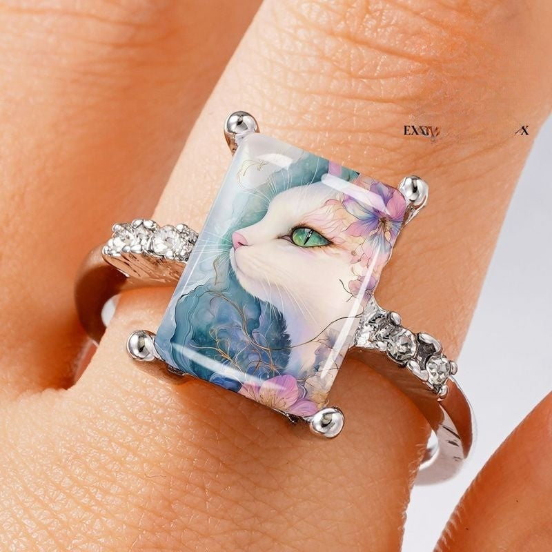 Watercolor Cat Rectangle Ring