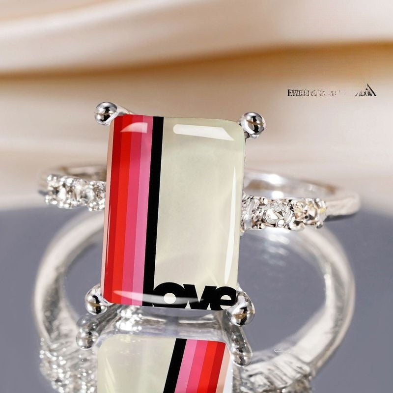 Striped Love Rectangle Ring